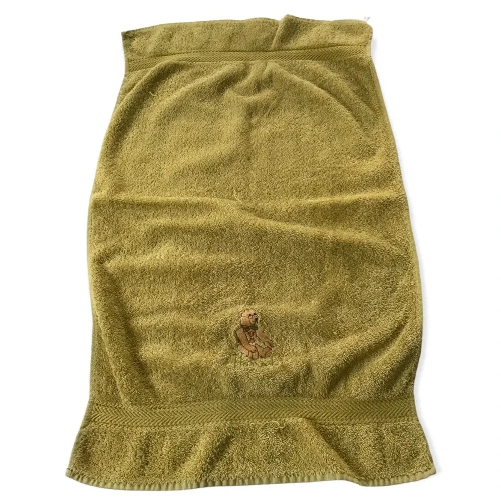 Harrods London Great Britain England Hand Towel Bear Bow Tie Metal Ochre Yellow